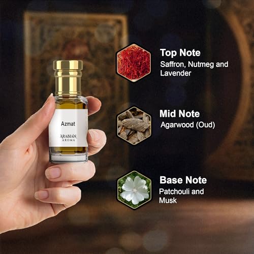 Image of Arabian Aroma Azmat Attar | Saffron & Oud Fragrance with Musk Base | Attar for Men Long Lasting Smell | Oil-Based Alcohol Free Ittar | 100% Perfume for Men | Roll On Itra | (6ml)