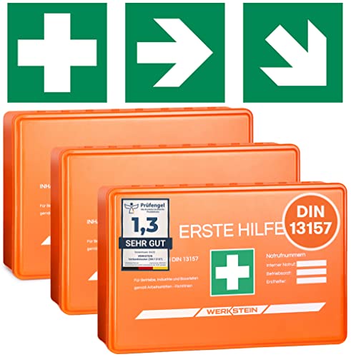 3x Erste Hilfe Kasten DIN 13157:2021 Small - Inkl. praktischer Wandhalterung, 5x Aufkleber, Gesichtsmasken & Feuchttücher - Verbandskasten DIN 13157 für Betriebe, Einrichtungen & Zuhause 3x Erste Hilfe Kasten DIN 13157:2021 Small - Inkl. praktischer Wandhalterung, 5x Aufkleber, Gesichtsmasken & Feuchttücher - Verbandskasten DIN 13157 für Betriebe, Einrichtungen & Zuhause