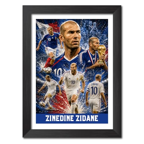 Image of TenorArts Zinedine Zidane France Poster Worldcup Themed Laminated Photo Frame Painting with Matt Finish Black Texture (12 inches x 9inches)