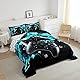 Loussiesd Gamer Duvet Sets Kids Gaming Bedding Set Single Size Teens Girls Game Controller Inner Fill Down Alternative Duvet Insert for All Season Black Button Reversible Down Duvet Teal Blue