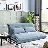 Harper & Bright Designs Floor Sofa Adjustable Lazy Sofa Bed, Foldable Mattress Futon Couch Bed with 2 Pollows (Blue)