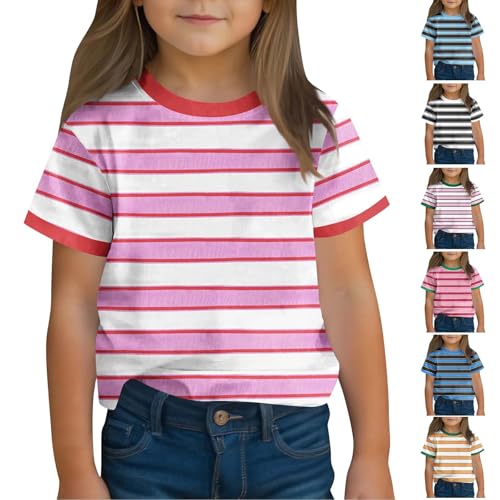 Girls Short Sleeve T-Shirts Casual Striped Boys Summer Tops Loose Crewneck Color Block Basic Tees for Kids 3-14 Years2