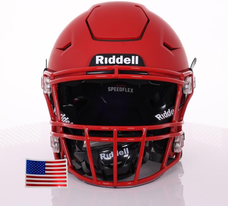 2025 Riddell SpeedFlex Adult w/Scarlet SF-2BD Facemask + US Helmet Flag Decal - Green Gridiron