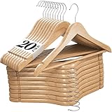 Premium Wooden Hangers 20 Pack - Durable Non Slip Coat Hangers Heavy Duty- Natural Solid Wood Hangers - Clothes Hangers with Chrome Swivel Hooks - Great for Jacket, Dress, Suit Hangers, Home-It