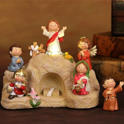 Décoration de Noël religieuse enfant crèche led résine
