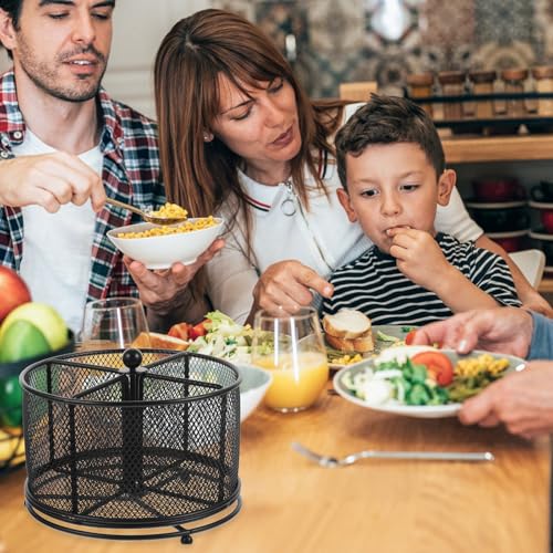 Soporte para cubiertos de metal negro con rotación fluida y acabado Premium 6