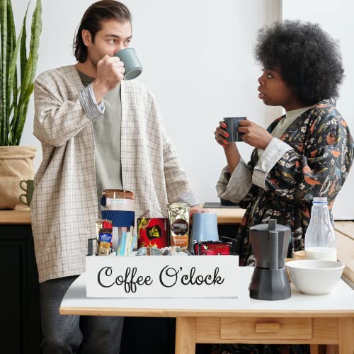 Coffee Station Organizer With Small Removable Dividers, Wooden Coffee Bar Accessories Storage For Countertop, Farmhouse Kcup Coffee Pod Holder Basket With Handle For Coffee Lover (White) #TOP6