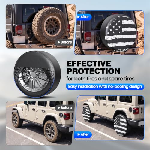 Image of Moonet PU Thickening Leather Tire Wheel Covers 4 Pack- Tough Tire Wheel Protector for Truck,SUV,Motorhome,Camper,Trailer,RV - Universal Fits Tire Diameters 24-26 inches,White Flag