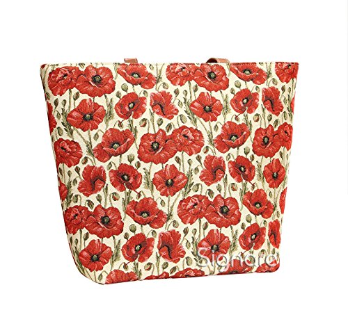 Signare Tapestry Shoulder Bag Tote Bag for Women with Poppy Flower Design (SHOU-POP)3