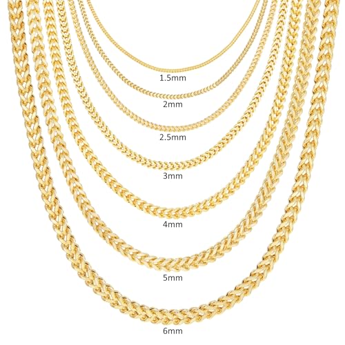 Nuragold 14K Real Yellow Gold Franco Square Chain Wheat Necklace