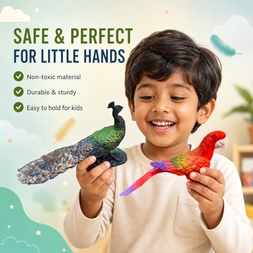 Image of ZESTHOME Birds Toy Set for Kids | Big & Small PVC Rubber Birds | Peacock Parrot Duck Goose Eagle Pigeon Owl Crow Sparrow | Educational Animal Figures | 14-Piece