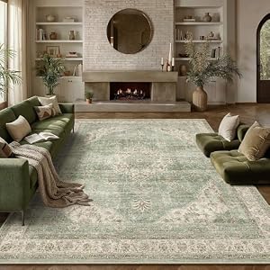 PureCozy 2x3 Green Washable Entryway Rug Non Slip Vintage Doormat