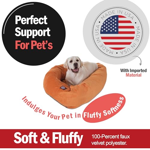 Image of Majestic Pet 40 Inch Micro Velvet Calming Dog Bed Washable - Cozy Soft Round Dog Bed with Spine for Head Support - Fluffy Donut Puppy Mat 40x29x9 (inch) Large - Orange (2025)