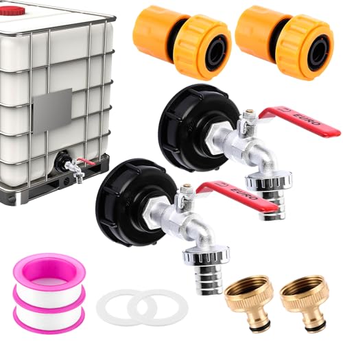 MIVIDE Lot de 2 Adaptateur de Réservoir IBC 3/4, Robinet Cuve 1000L, S60 x 6 Récupérateur Eau de Pluie, Robinet Cuve pour Réservoir d'eau