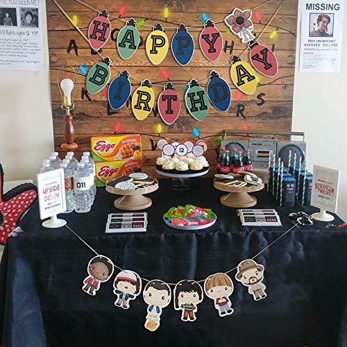 Verceco Birthday Party Banner For Eleven Things Themed Party Supplies Happy Birthday Banner Joyce Byers Lights Shaped Bunting Banner #TOP7