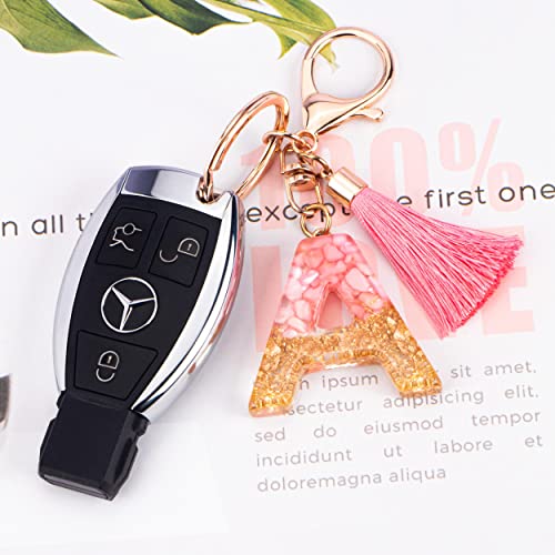 Suweibuke Cute Pink Key Chains For Women Girls, Initial Letter Keychains With Tassel, Charms For Key Purse Handbags Backpacks (Pink-A) #TOP2