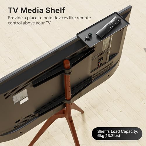 PUTORSEN Easel TV Stand Tripod for Universal TV 45-65 inch, Solid Beech Wood TV Floor Mount Stand with Media Shelf, Height Adjustable and 45 degree Swivel, Max VESA 400x400mm and load 88lbs - Image 5