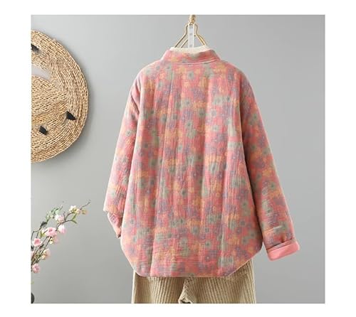 LIXINGHEITANG Cozy Pink Quilted Chinese Style Coat - Large Size with Double Pockets and Stand Collar for Winter Comfort - Image 8