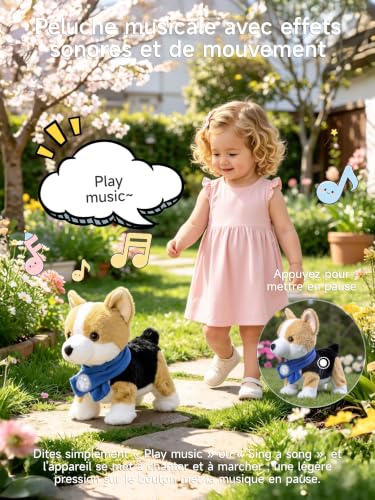 Peluche Corgi interactive commande vocale, cadeau d'anniversaire idéal