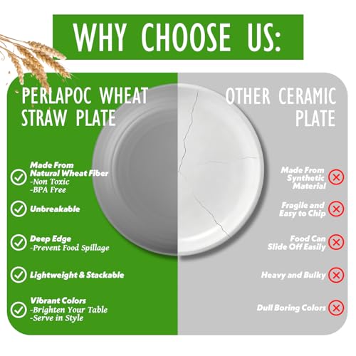 Image of 9In Outdoor Plates, 6PCS Wheat Straw Picnic Plates Reusable,Grey