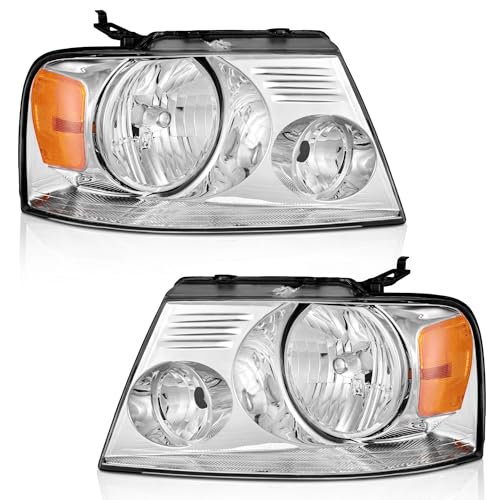 WEELMOTO Headlights for 2004-2008 Ford F150 Pickup / 06-08 Mark LT, Headlight Assembly Compatible with 04-08 F150 Headlamp Replacement Chrome Housing