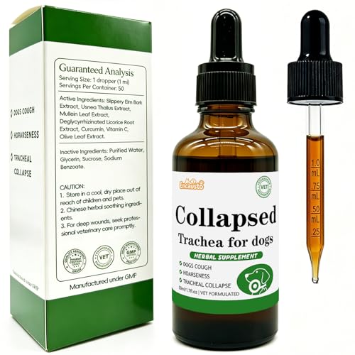 Collapsed Trachea Support for Dogs Herbal Extract Supplement Soothe Cough & Throat Discomfort with Mullein Slippery Elm and Olive Leaf Glass Bottle with Precision Dropper 1.7 oz