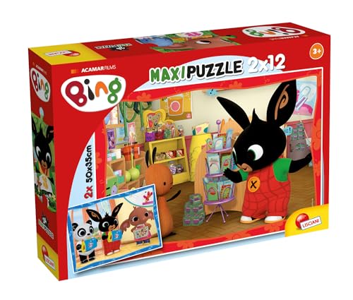 Lisciani - Maxi Puzzle - Bing na escola ou na loja - jogo de reflexão - jogo educativo - 2 quebra-cabeças de 12 peças - 50 x 35 cm - para crianças a partir de 3 anos
