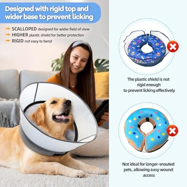 2-in-1 Upgraded Inflatable Dog Cone Collar with Detachable Anti-Licking Shield, Soft Adjustable Elizabethan Collar for Dogs After Surgery (L, Grey)-bGCEgJGP
