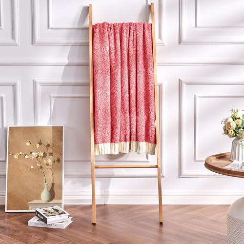 Image of CozeCube Reversible Knitted Throw Blanket, Red White Melange 60 inchx80 inch