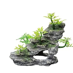 Aquarium Bergblick Stein Ornament Baum Fels Höhlenlandschaft, Großes Aquarium Ornament Felsen Künstliche Aquarium Dekoration,D