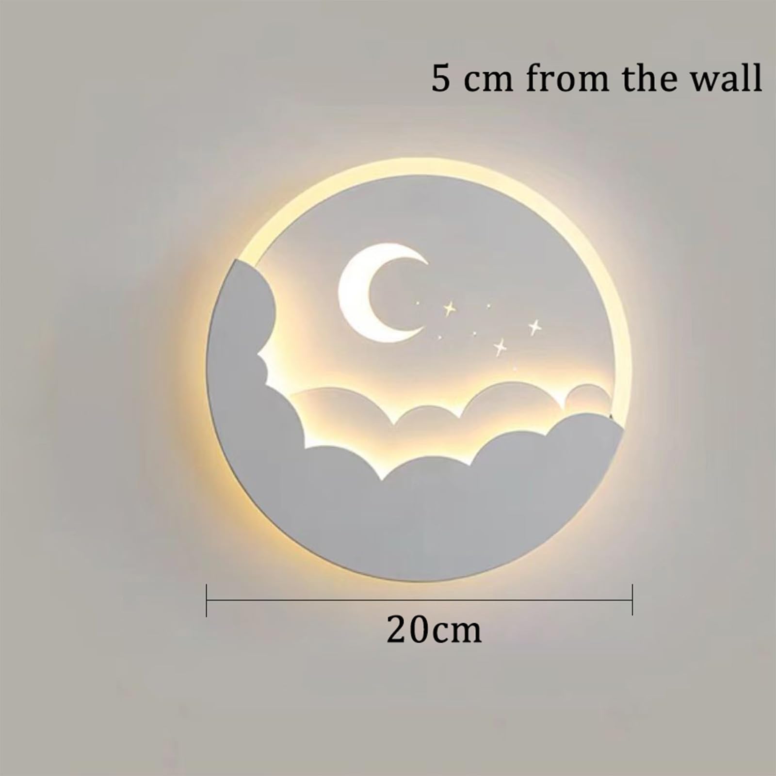 Lampade da Parete, luci a LED per Interni, Moderne, dimmerabili, a Forma di Luna e Sole, con Telecomando, in Alluminio Acrilico, Luce Notturna per Camera da Letto e Bambini/Bianco/
