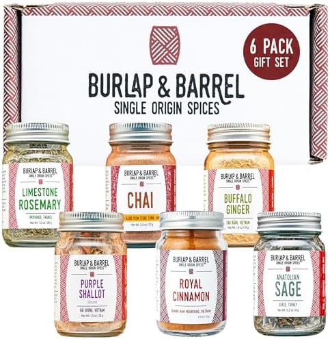 Burlap & Barrel Cooking & Baking 6-Pack Gift Set โ As Seen on Shark Tank! Gourmet Spices for Home Chefs โ Includes Cinnamon, Rosemary & More โ 6 Full-Size Jars