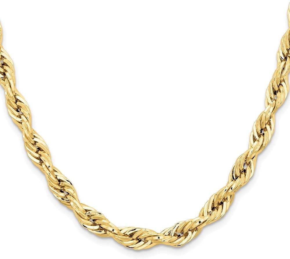 14K Yellow Gold 7mm Semi Solid Rope Chain Necklace 18" to 28"