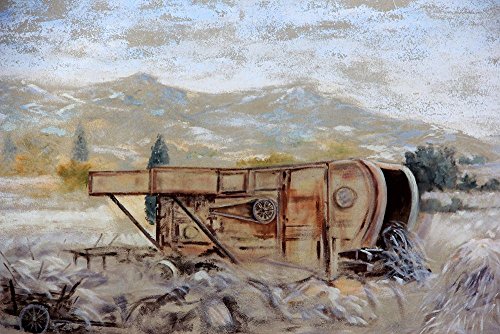 Affiche roulée de vieille moissonneuse à grains 90x60 cm pour cadre