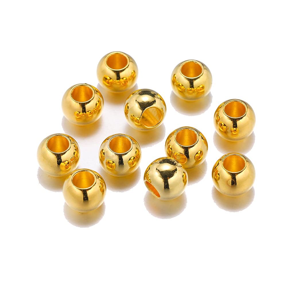 MURUI ZP 50-100pcs Dia 4/6/8/10/12mm Big Hole Beads Gold Rhodium Color Spacer Beads For Diy Jewelry Making (Not Metal) Accessories Y1130 (Color : Gold, Item Diameter : 10mm x 100pcs)
