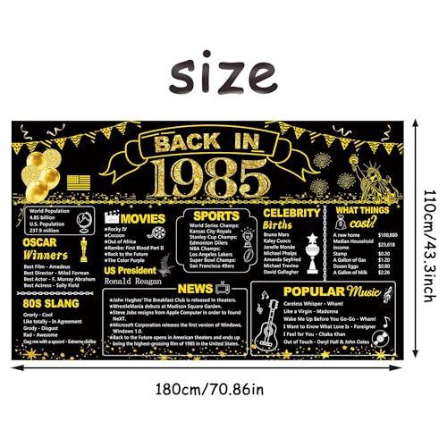Image of DARUNAXY 41st Birthday Black Gold Party Decoration, Back in 1985 Banner 41 Year Old Birthday Party Poster Supplies Vintage 1985 Backdrop Photography Background for Men & Women 41st Class Reunion Decor