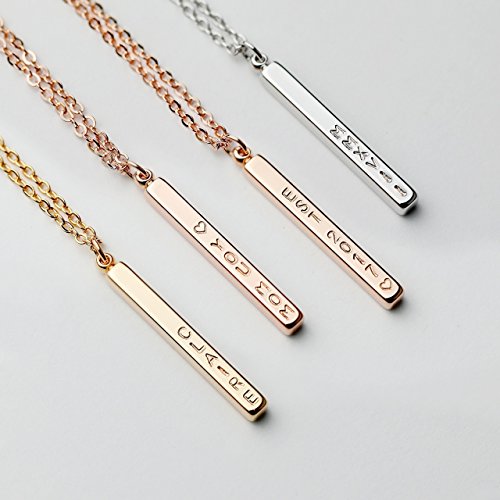 Gift for Her 4 Side Engraved Name Bar Necklace Personalized Jewelry Gift for Mom Custom Necklace Teen Gift Necklace Mother's Day Gifts for Her - R4BN