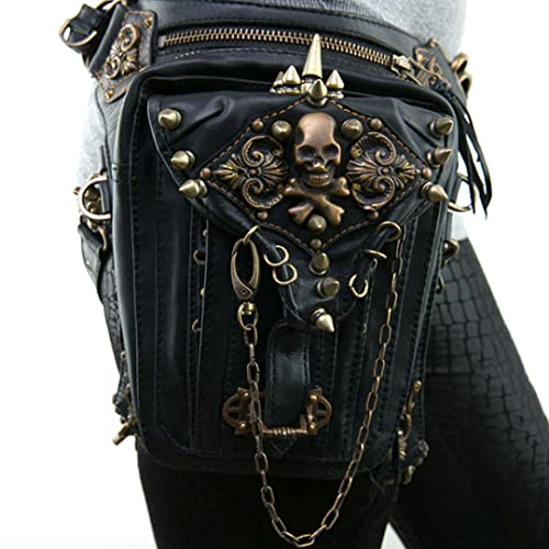 Sac de taille steampunk avec sangle de jambe réglable et motifs crâne gothique