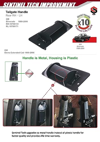 S Sentinel Parts Upgraded Heavy Duty Metal Outside Exterior Door Handle Set Rear Left & Right Extended Cab Compatible with 1999-2007 Silverado GMC Sierra Pickup Replaces # 15758171, 15758172 - Thumbnail 2