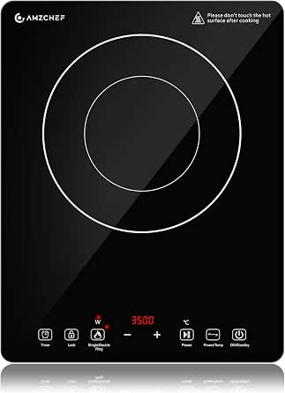 AMZCHEF Plaque à Induction Ultra-Mince 2000W - 20 Niveaux Puissance & Température, Minuterie 3H, Verrouillage Sécurité - Design Élégant