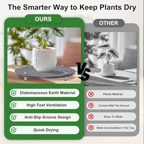 SeekElegant 2Pcs 16 Inch Plant Saucers for Indoors, Instant Dry Diatomaceous Earth Plant Saucer, Plant Trays for Pots with Stainless Steel Feet, Plant Water Catcher Tray, Gray by SeekElegant - Used condition - Image 4