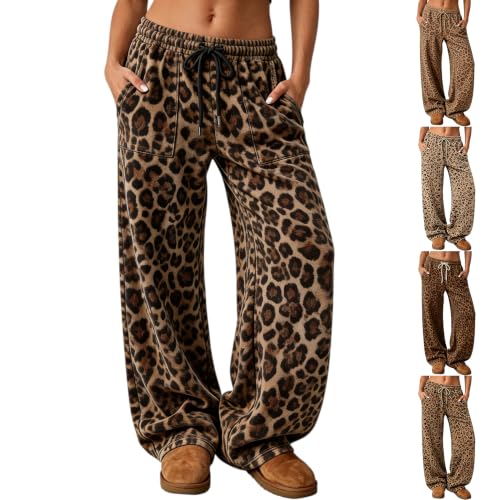 Woman Sweatpants Leopard Wide Leg Drawstring Vintage Cute Sweatpants - image 4