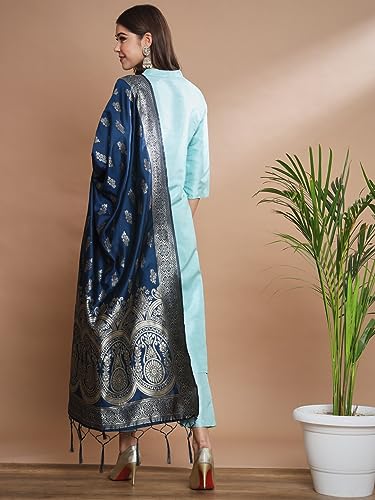 Image of VredeVogel Women's Cotton Silk Blend Straight Kurta Trouser With Dupatta Set