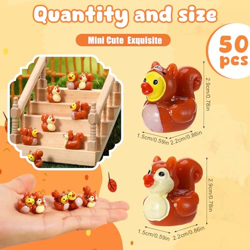 Image of 50 Pcs Squirrel Ducks Toy Figures, Mini Resin Ducks Bulk, Tiny Squirrels Figurine Dress up Game Toy for Party Favors (Squirrel Duck)
