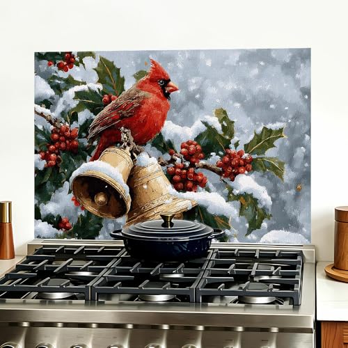 Image of Red Cardinal Holly Bells Backsplash Peel and Stick, 35.4x23.6 in