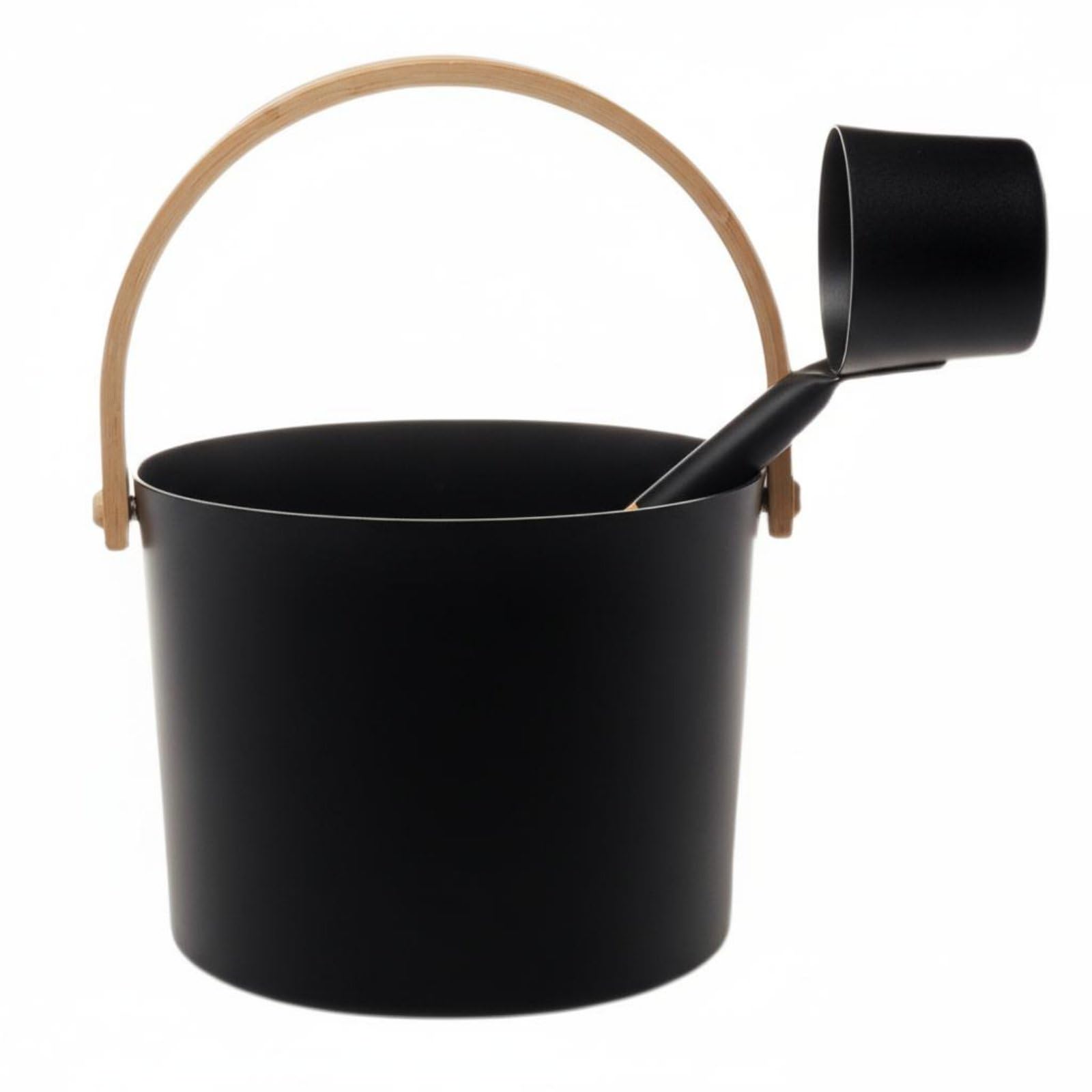 Traditional Design Black Sauna Pail with Bamboo Handle Aluminum Dipper for Steam Room, | Parts & Accessories Pools Spas Yard Garden Outdoor Living-image-15