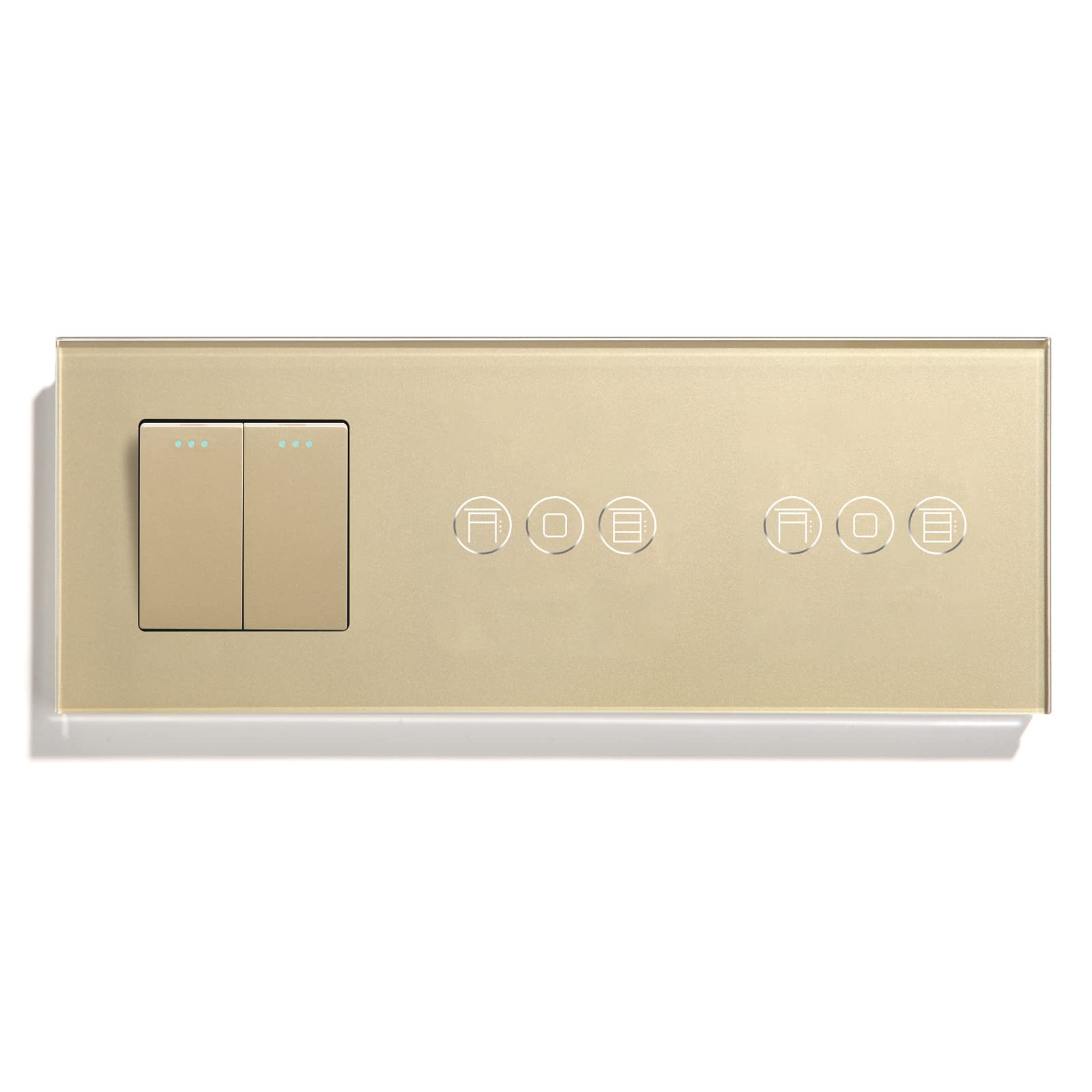 BSEED Druckknopf lichtschalter 2 Fach 1 Weg mit Rolladenschalter Doppelt Jalousieschalter Kompatibel mit Alexa Smart Life, Tuya und Google Home 228mm Gold