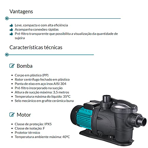 Bomba Autoaspirante Lepono - MB Piscina XKP 305 1/4 HP Mon. 220V PDR Cor:Verde