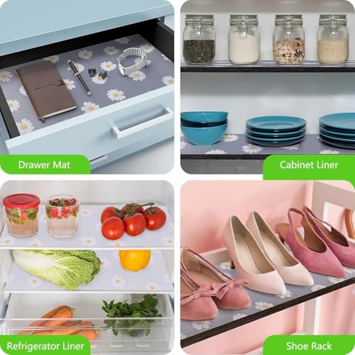 Image of JRM Multipurpose Waterproof EVA Anti-Slip Mat Roll for Kitchen, Drawer, Fridge, and Shelf Liner | Super Strong, Food Grade (Daisy Flower, 45W x 300L cm (3L m))