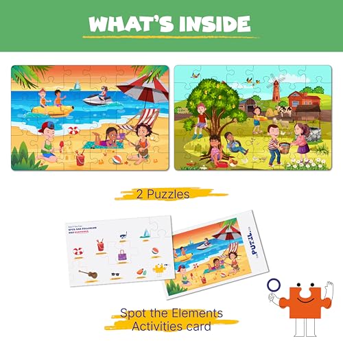 Image of 2 in 1, Vacation Theme, 48 Pieces Each Jigsaw Puzzles for Kids 5+ Years, Beach & Countryside Adventure, Includes Activity Sheet, Educational Toy & Birthday Gift for Boys & Girls
